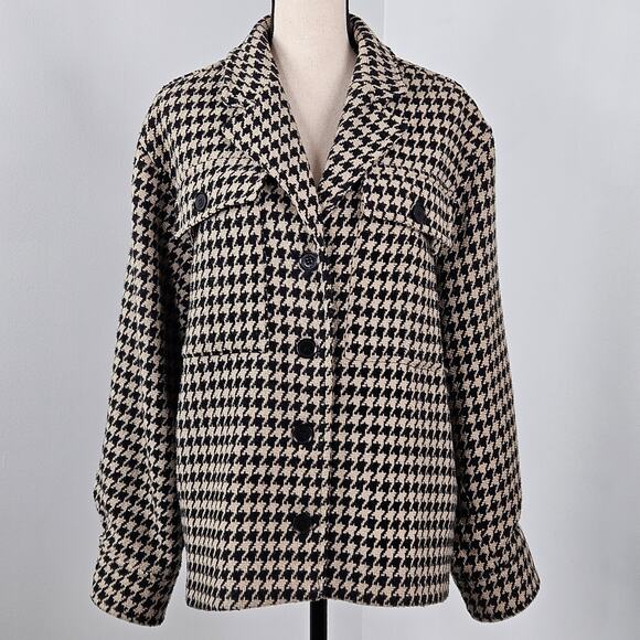 Anine Bing Houndstooth Wool Blend Tan Oversized Flynn Coat Jacket Small | FLAW - Picture 1 of 16